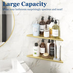 Corner Shower Shelves, 12” Recessed Tile Shower Shelf, 304 Stainless Steel Grout in Corner Tile Shower Shelves, No Drilling, Brushed Golden, 2 Pack