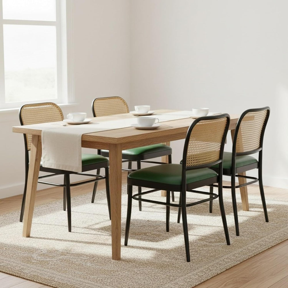 Rattan Dining Chairs Set of 4, Mid-Century Modern, Green | Cane Back Design, ...
