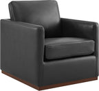 CHITA Genuine Leather Swivel Chair, Wood Frame, Fully Assembled, Black | Leather Arm Chair with 360° Swivel Solid Wood Base, Mid Century Modern Living Room Chair, 33"Dx30"Wx33"H, 300 Lb Capacity