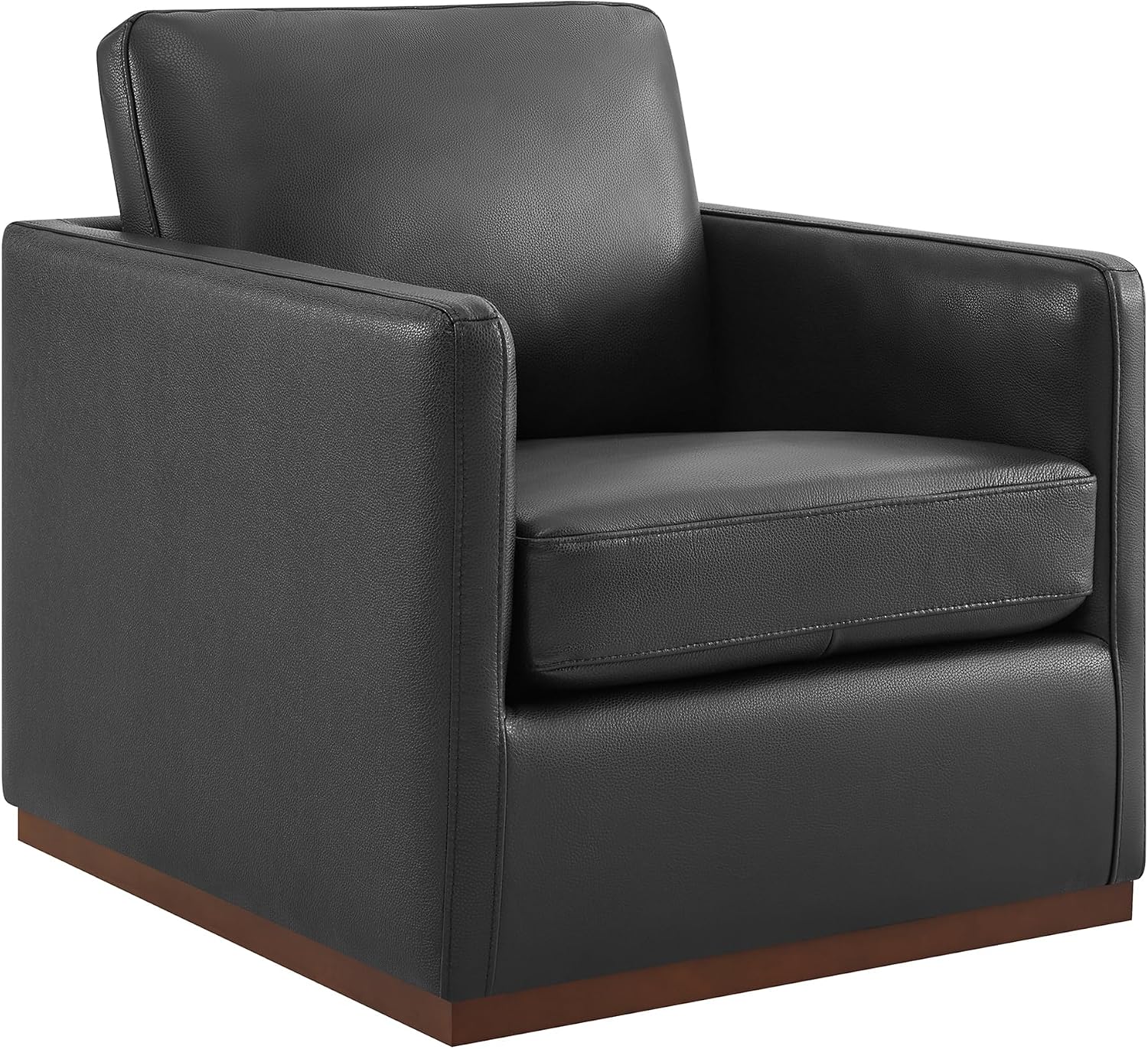 CHITA Genuine Leather Swivel Chair, Wood Frame, Fully Assembled, Black | Leather Arm Chair with 360° Swivel Solid Wood Base, Mid Century Modern Living Room Chair, 33"Dx30"Wx33"H, 300 Lb Capacity