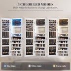 Vlsrka 47.2" LED Jewelry Mirror Cabinet, Wall/Door Mounted Jewelry Armoire Organizer with Full Length Mirror, Large Storage Hanging Cabinet, 4 Drawers, 5 Shelves, Built-in Lighted Mirror (White)