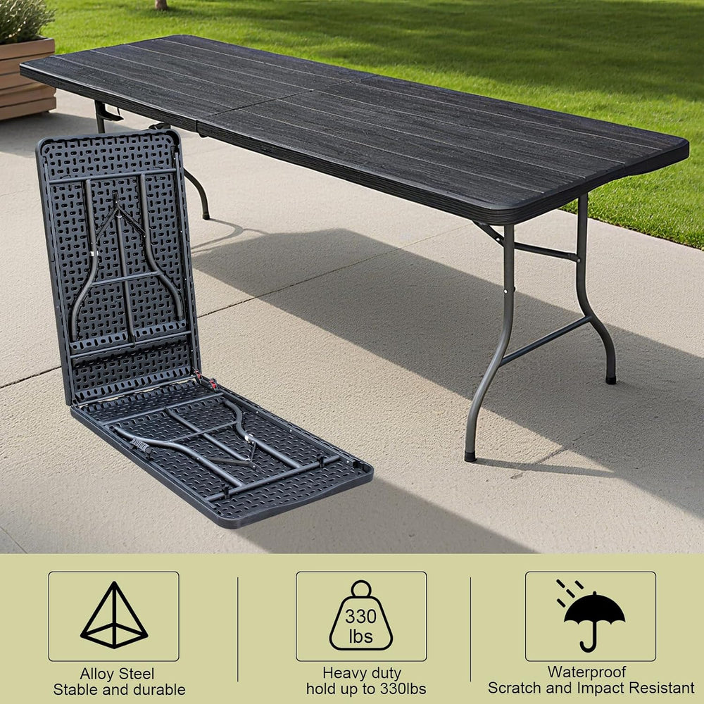 8ft Folding Table, Portable Heavy Duty Plastic Fold-in-Half Utility Table for...
