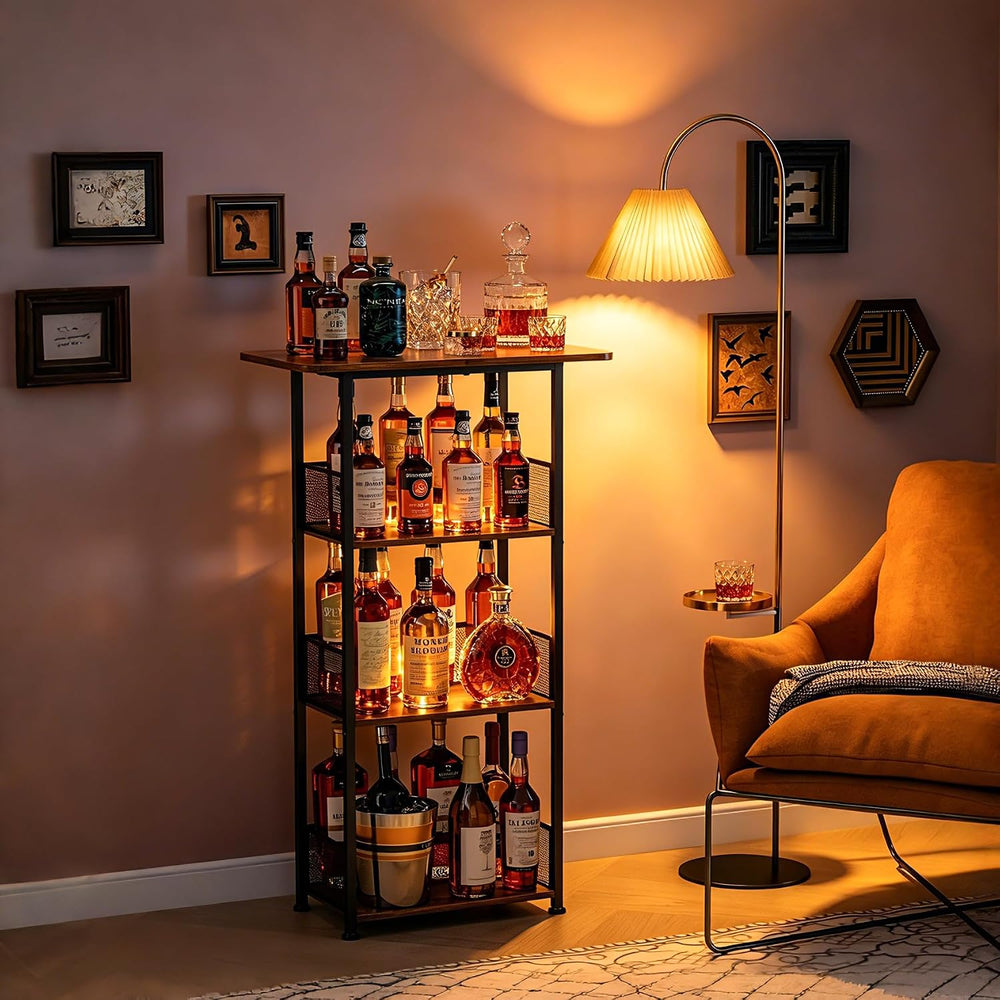 Eyteenokk Wine Rack Freestanding Floor:4 Tier Whiskey Wine Rack Mini Bar Cart...