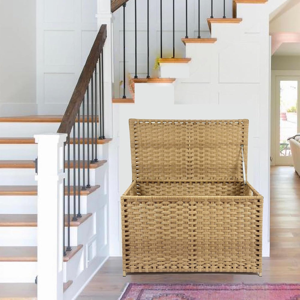 Wicker Storage Trunk, Large Storage Basket with Lid,Rural Natural | Handwoven...