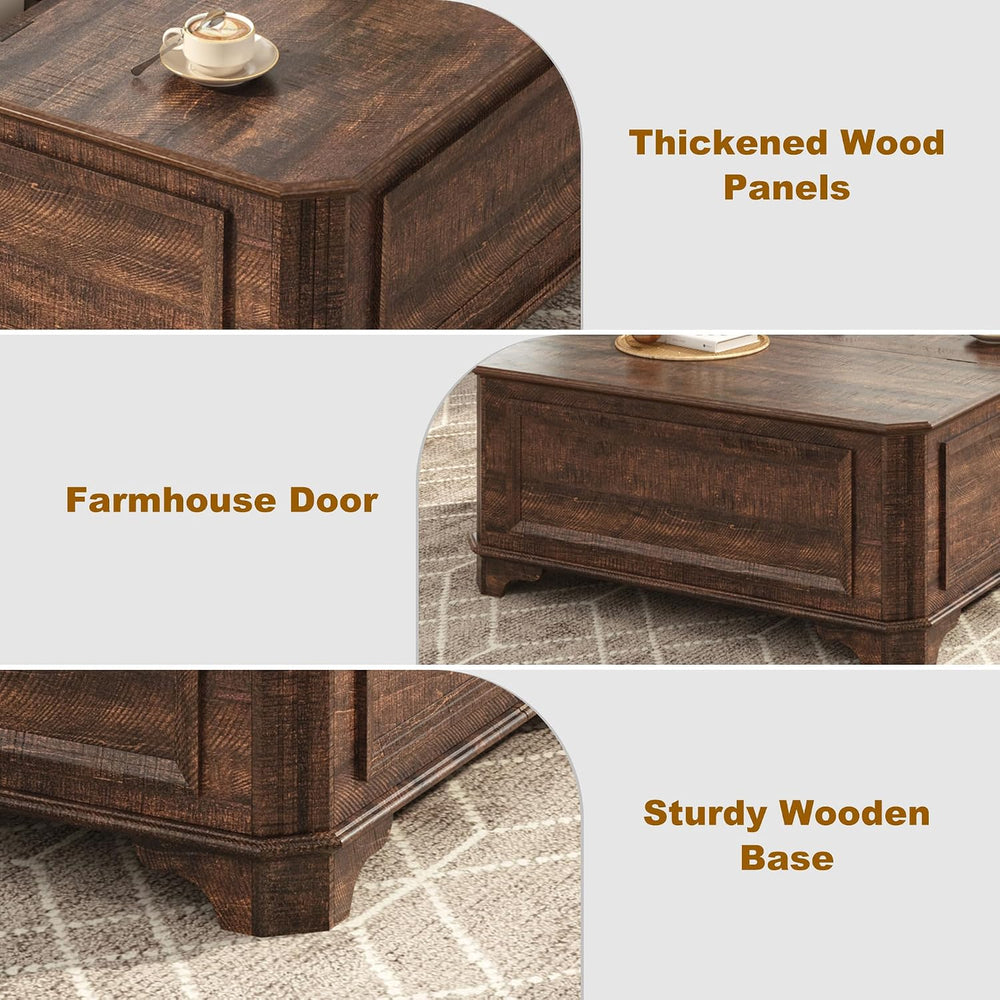 40 Inch Coffee Tables for Living Room Farmhouse Lift Top with Charging Statio...