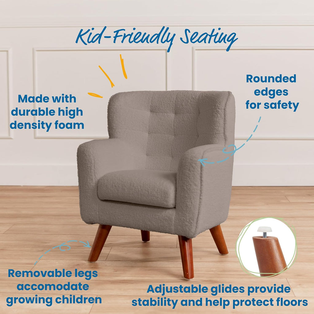ECR4Kids Mila Sherpa Toddler Arm Chair with Removable Wooden Legs, Kids Furniture, Grey