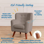 ECR4Kids Mila Sherpa Toddler Arm Chair with Removable Wooden Legs, Kids Furniture, Grey