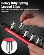 WORKPRO Magnetic Socket Organizer, 3/8" Drive Aluminum Alloy Socket Holder, Heavy Duty Socket Rail with 10 PC Removable Socket Clips, Socket Organizer Tray for Tool Box Drawer (Sockets Not Included)
