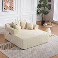 58" Oversized Boneless Chaise Chair, Beige | Corduroy Lounge Chair Indoor Sleeper Sofa Bed with Arms and 4 Pillows No Assembly for Bedroom Living Room