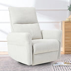 cinkehome Swivel Rocker Recliner, Glider Rocker Recliner Chair for Nursery, Overstuffed Manual Reclining Chair for Small Spaces, Living Room, Beige Snowflake Fleece