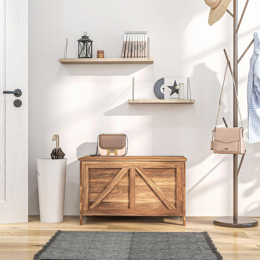 HOMCOM 30" Farmhouse Storage Bench Lift Top Storage Chest in Brown Oak |...
