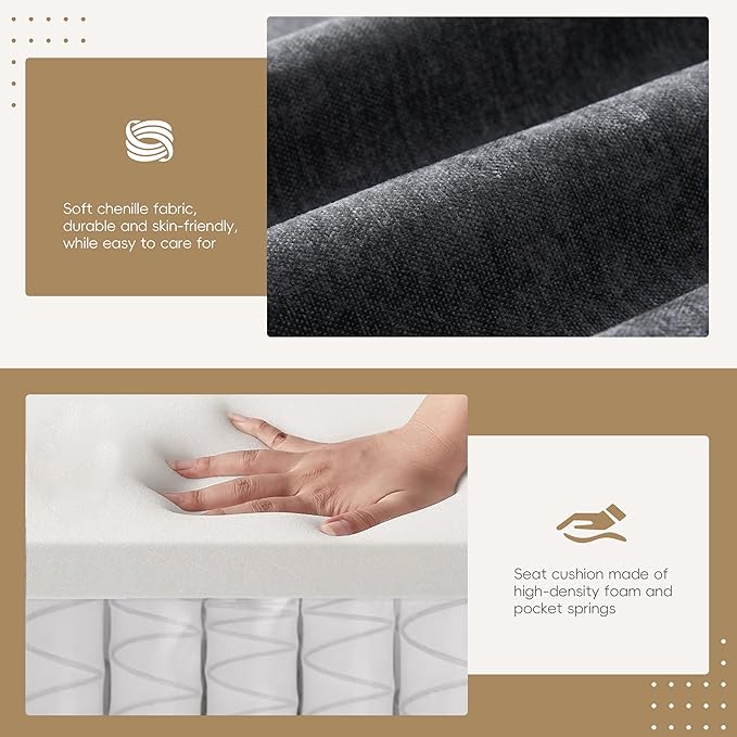 Ball & Cast Modular L Shaped Sectional Sofa W/Movable Storage Ottoman&Dual-Port Charging,4 Seater Chenille Upholstered Couch W/Side Storage Pockets&Cup Holder,for Living Room,Apartment,Dark Gray,104"