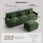 108 Inch Cloud Couch Sectional, Modular Sectional Sofa with Ottoman, Green | L Shaped Sectional Couches for Living Room, Apartment, Comfy Corduroy Cloud Sofa with Throw Pillows, Modern 4 Seater Couch
