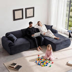 Modular Floor Sofa, Cozy Corduroy Sectional Couch with Fully Washable Covers, Frameless L Shaped Couch for Living Room, Family & Pet Friendly Lounge, No Assembly (Black, Right Facing Chaise)