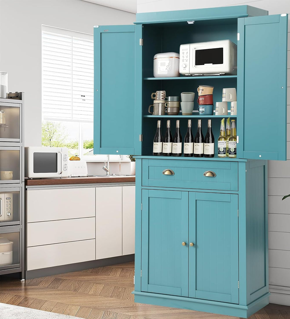 KIGOTY 72" Tall Kitchen Pantry Cabinet with Drawer and 4 Adjustable Shel...
