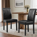 VECELO Upholstered Dining Chairs Set of 4, Modern PU Leather and Solid Wood Legs & High Back,Parsons for Kitchen/Living Room- Black