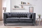 Container Furniture Direct Zenvor Velvet Chesterfield Sofa for Living Room, Apartment or Office, Mid Century Modern Couch with Diamond Tufts and Nailhead Accent, 75.98", Grey
