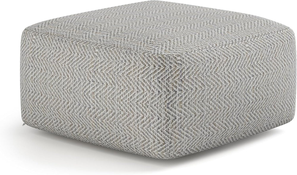 SIMPLIHOME Nate 20" Wide Square Pouf in Patterned Grey Melange Cotton