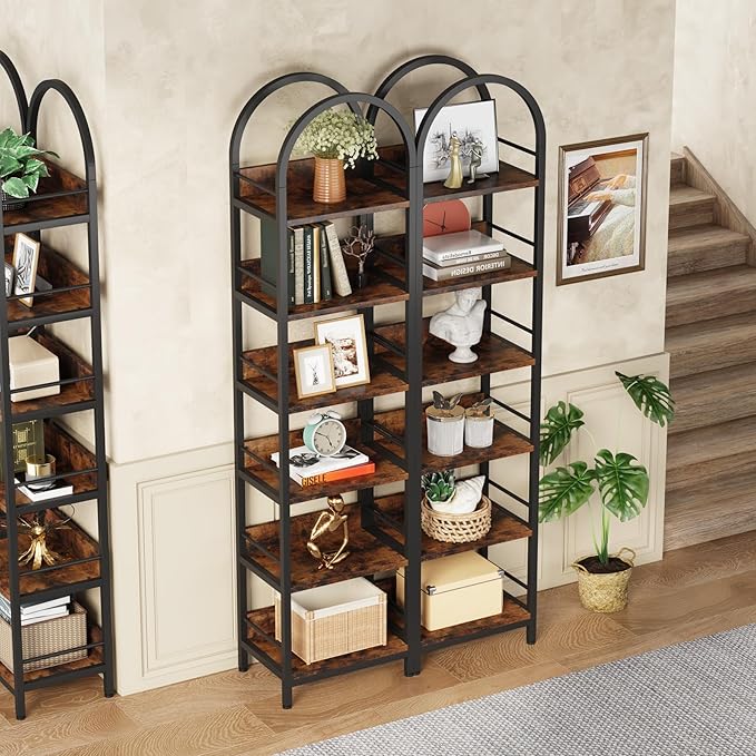 LITTLE TREE 78.7 Inches Tall Arched Bookshelf, 6 Tiers Skinny Open Bookcase w...