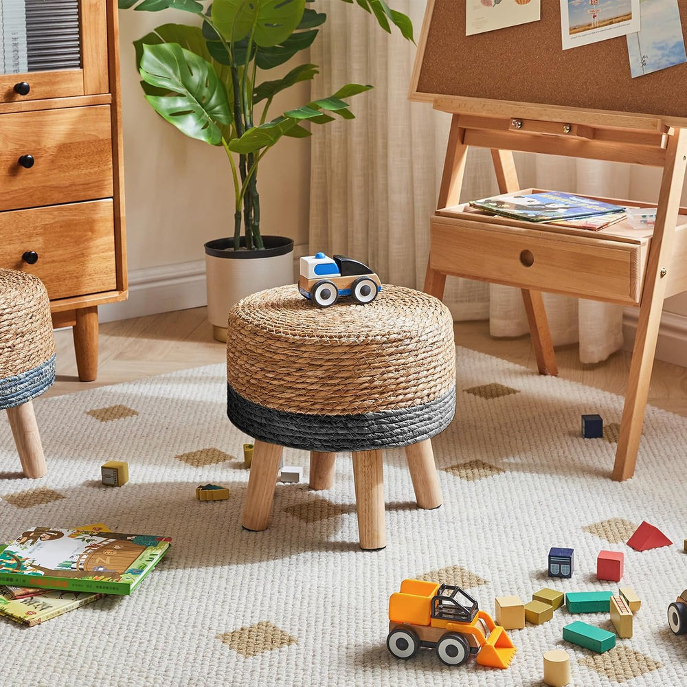 YMYNY Foot Stool, 12.6" Small Ottoman, Natural+Black,HBD027B | Natural S...