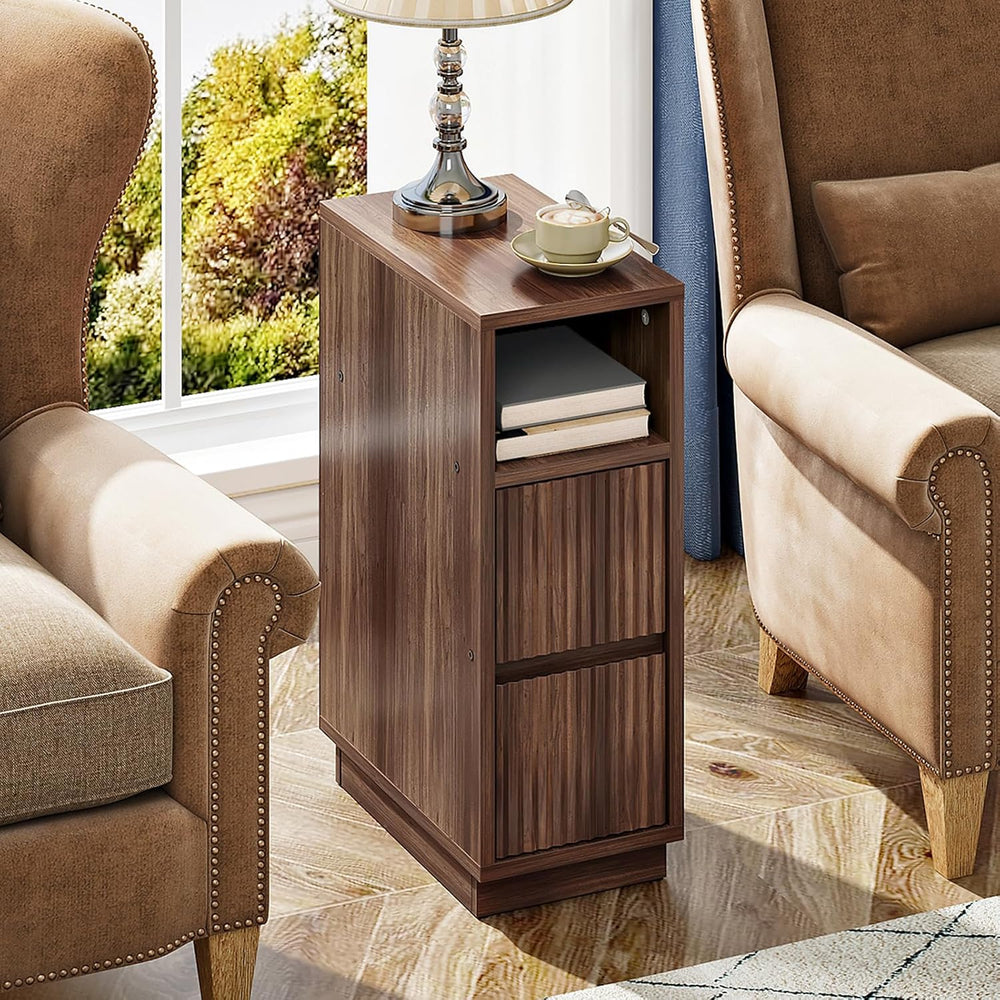 CHOEZON Narrow Nightstand and Narrow Skinny Side Table with Charging Station ...