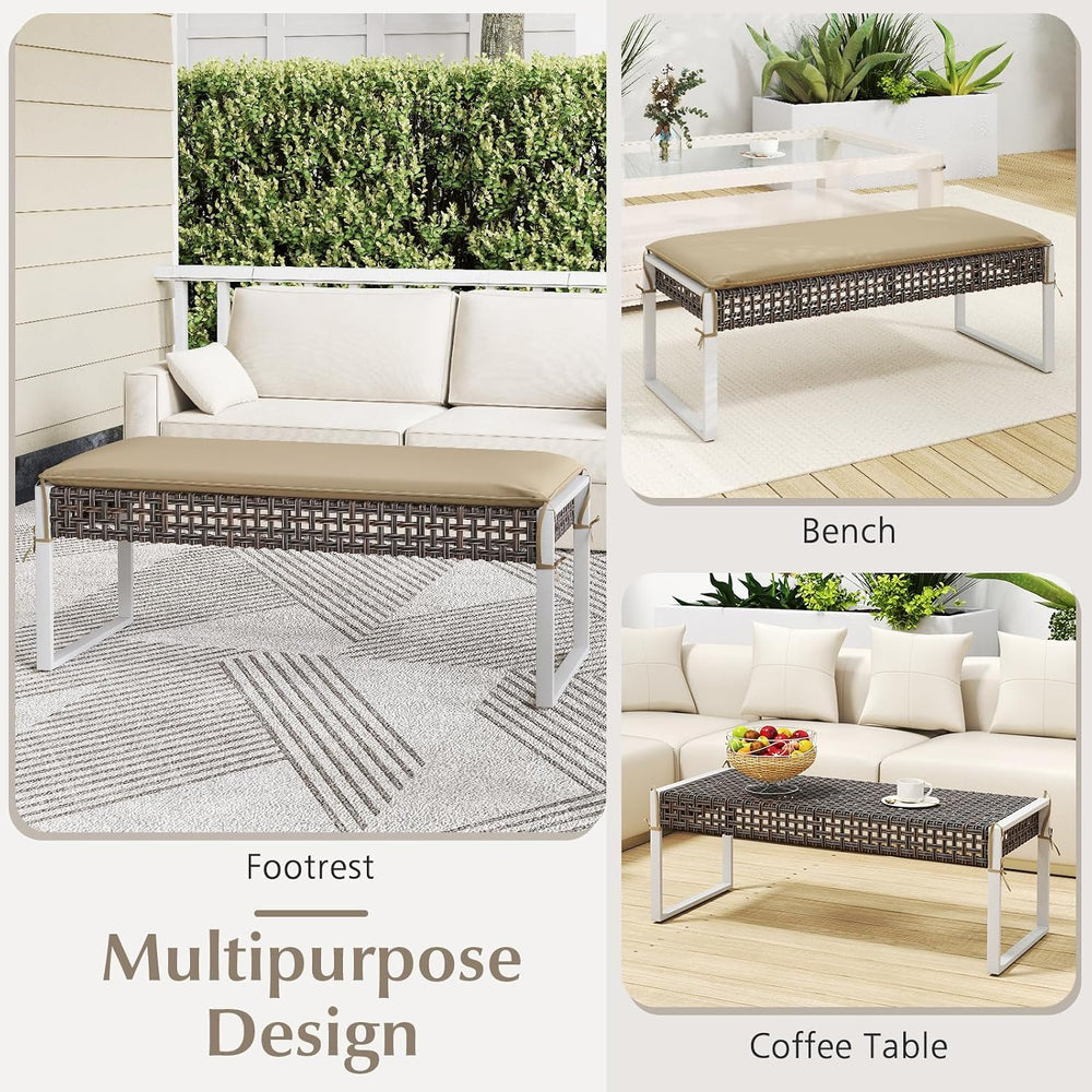 Tangkula Outdoor Ottoman, Patio Rattan Heavy Duty Wicker Footrest with Soft C...