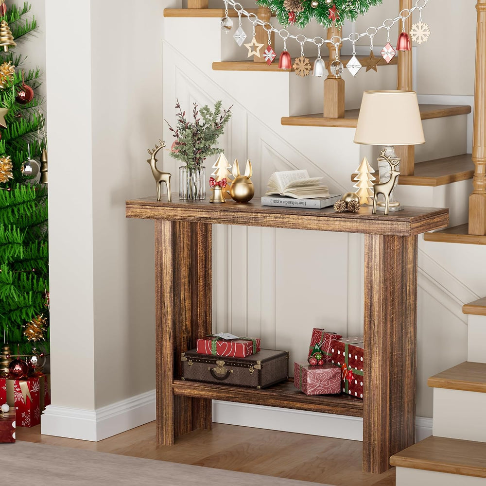 LIFECHOVY Farmhouse Wood Entryway Table Narrow Console Tables with Storage Be...