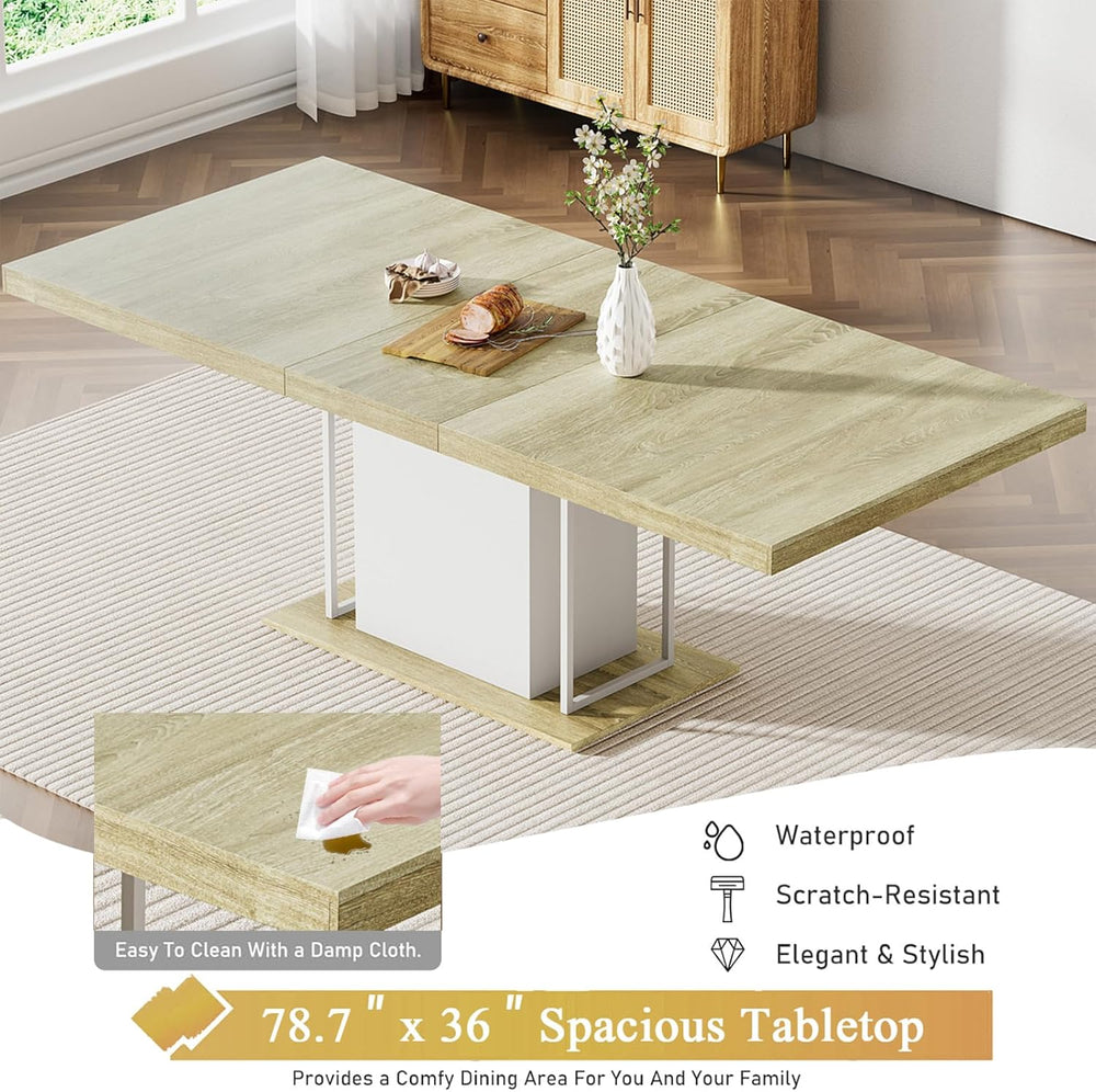 78.7" Farmhouse Extendable Dining Room Table Set for 8, 9-Piece Rectangl...