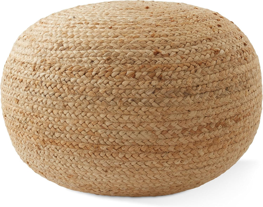 Casafield Hand-Braided Jute Pouf Ottoman Footrest, 19" W x 19" D x ...