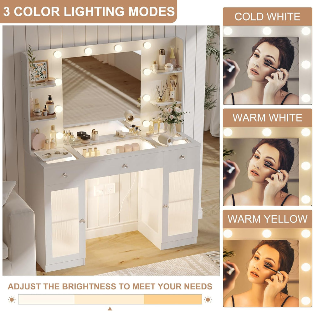 Makeup Vanity Glass Top, White Vanity Desk Tocador de Maquillaje para Mujer |...