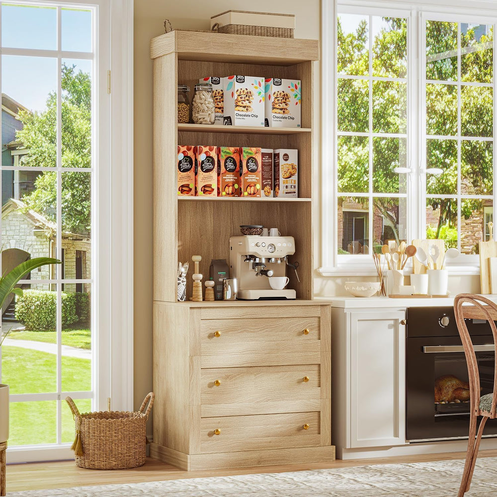ivaniti 71" Tall Farmhouse Kitchen Pantry Cabinet, Freestanding Coffee B...