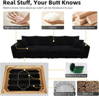 KEIKI 102.4" Sectional Couches, Modern Comfy Upholstered Sofa Cloud Couch, Deep Seat 4 Seat Sofa Set with Soft Pillows and Movable Ottoman for Living Room, Apartment, Office, Black
