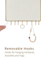 Heesch 2 Pack Earring Holder Wall Mounted Hanging Jewelry Organizer Display Decorative Metal Diamond Shape with Hooks for Necklaces Bracelets (Gold)