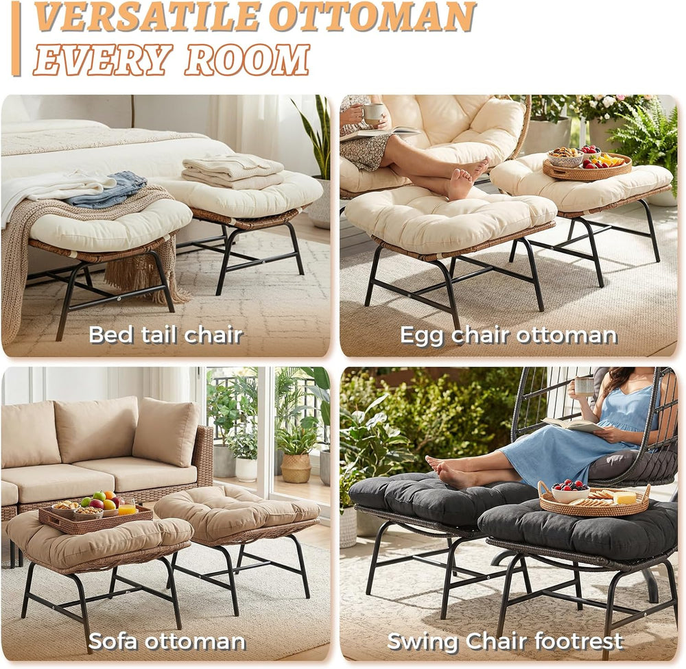 NICESOUL Indoor Outdoor Ottoman Set of 2, Large Wide Double Patio Footstool, ...
