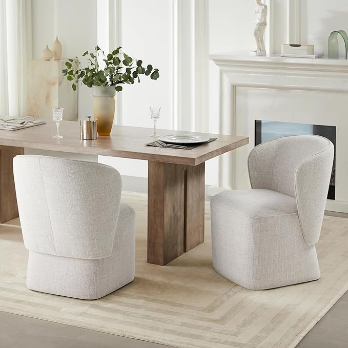 Upholstered Dining Chair with Casters No Assembly Linen DeakChair Wingback Single Sofa for Kitchen Diningroom Bedroom Readingroom,1 PCS,Linen
