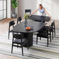 Transformer Table Solid Wood Extendable Round Dining Table Set, Black
