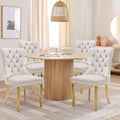 Velvet Upholstered Dining Chairs Set of 4, Modern Style Kitchen Side Chairs with Nailhead Trim and Gold Plated Leg, Metal Pulling Ring for Dining Room Living Room(Beige-Gold Plated Leg)