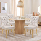 Velvet Upholstered Dining Chairs Set of 4, Modern Style Kitchen Side Chairs with Nailhead Trim and Gold Plated Leg, Metal Pulling Ring for Dining Room Living Room(Beige-Gold Plated Leg)