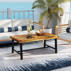 Tangkula Outdoor Acacia Wood Coffee Table, Rectangle Rustic Accent Table with Thickened Top & Heavy-Duty Metal Legs, for Patio, Deck, Garden, Natural