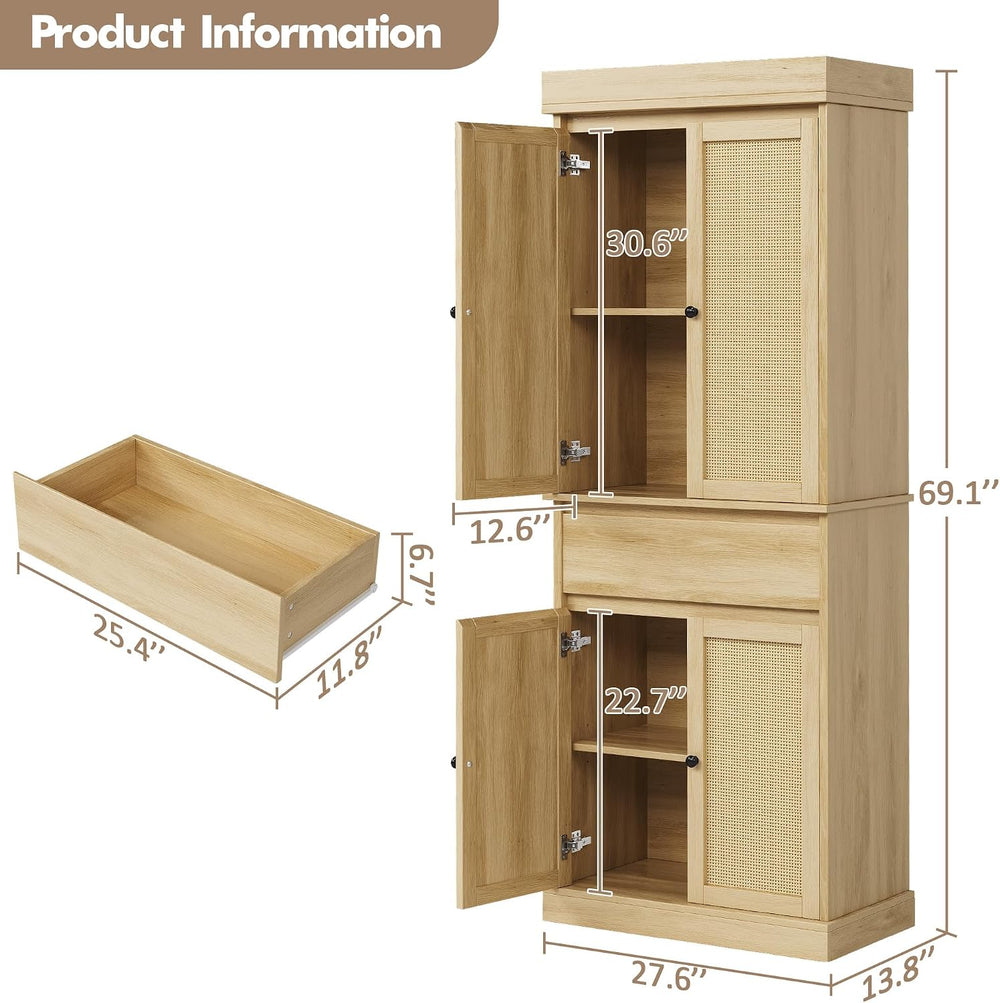 GarveeHome Kitchen Pantry Cabinet, Tall Storage Cabinet with Rattan Doors and...
