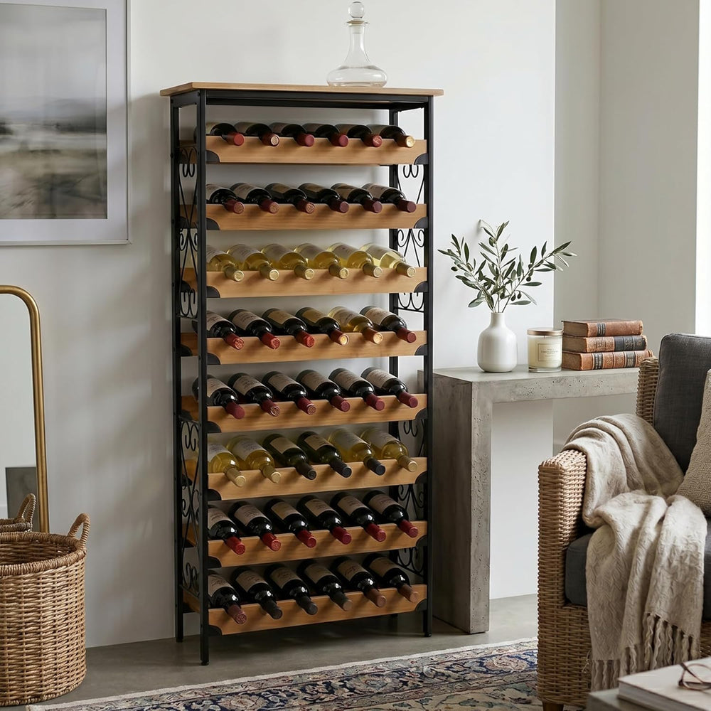 DECOMIL 48 Bottle Wine Rack, Freestanding Floor Storage Organizer with Real B...