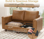 SITJOY 65" Faux Leather Modular Sectional Sofa with Storage, Mid Century Modern Sectional Couches for Living Room, Soft Padded Armrests, 2 Seater L-Shaped Loveseat with Ottoman, Brown