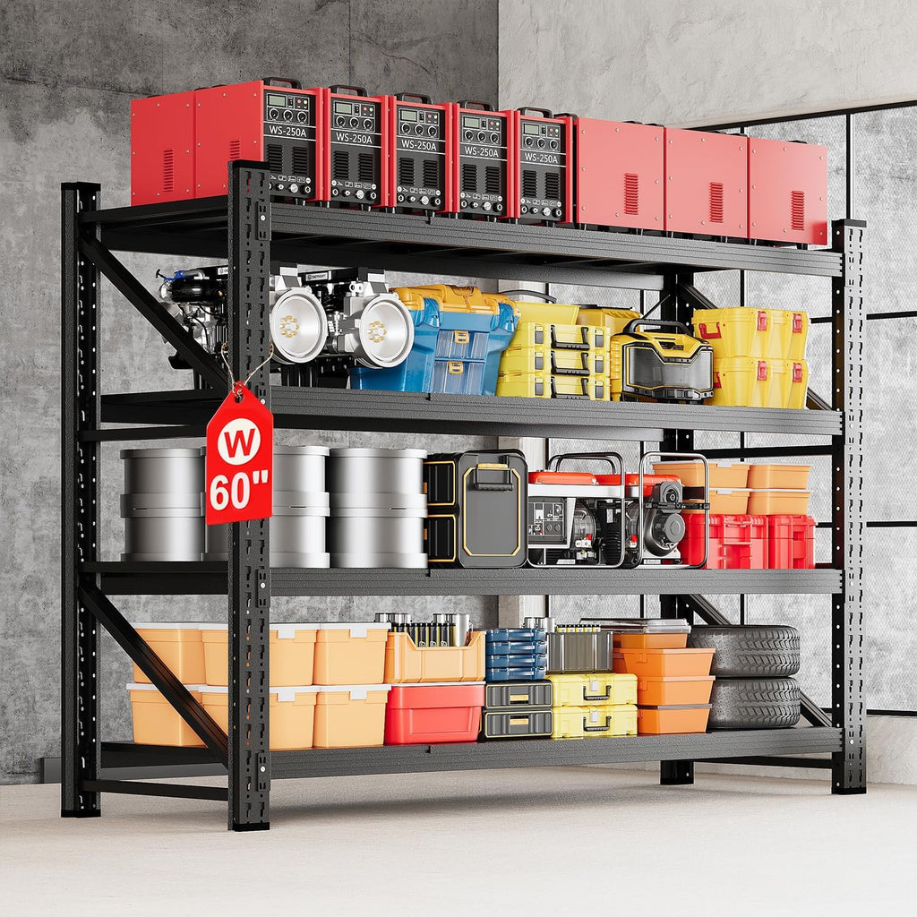 MIIIKO 60" W Storage Shelves,4800LBS Metal Garage Storage Shelving,Heavy Duty Adjustable Unit Storage Shelves for Warehouse,Basement,60" W x 24" D x 70" H,Black