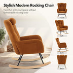300lb Capacity Nursery Glider Rocker,Teddy Upholstered with Wood Legs for Living Room,Bedroom Nursery Includes Side Pockets