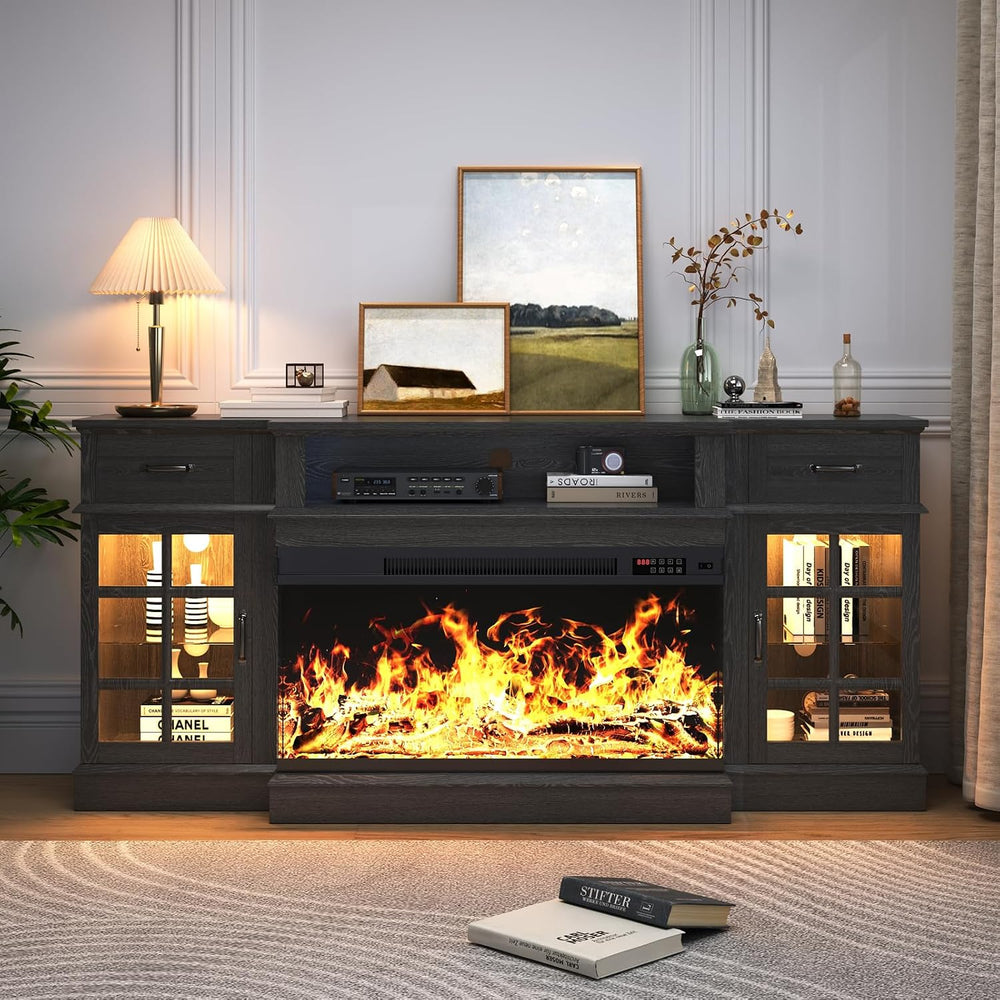 oneinmil 70" Fireplace TV Stand with 3-Sided Glass Fireplace, Modern Woo...