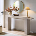 OKD 63" Modern Geometric Console Table with Layered Top, White Alder | Extended Layered Top, Sturdy Support Legs, Entryway, Hallway, Foyer, Living room, Behind Sofa