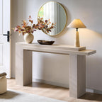 OKD 63" Modern Geometric Console Table with Layered Top, White Alder | Extended Layered Top, Sturdy Support Legs, Entryway, Hallway, Foyer, Living room, Behind Sofa