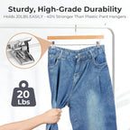 HOUSE DAY Premium Wooden Pants Hangers 100 Pack, Solid Lotus Wood Skirt Hangers with 2-Adjustable Clips, Heavy Duty & Anti Slip Wood Bottom Hanger for Slacks, Jeans, Trousers, Shorts (Natural)