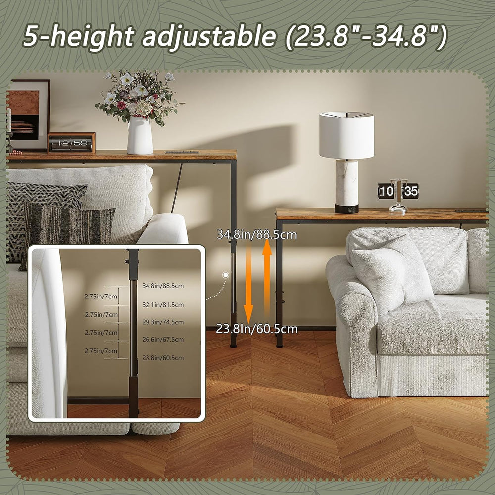 78.7" Behind Couch Table Adjustable Height 23.8~34.8" with Charging...