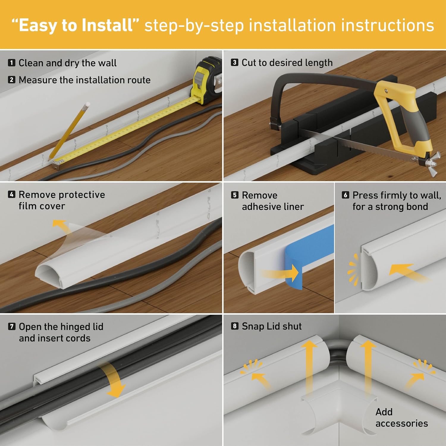 D-Line Medium Cable Raceway Accessory Pack, Join 1.18in x 0.59in Cord Cover Lengths, 10 Accessories Included, Hide Cords Around a Variety of Angles - Gray